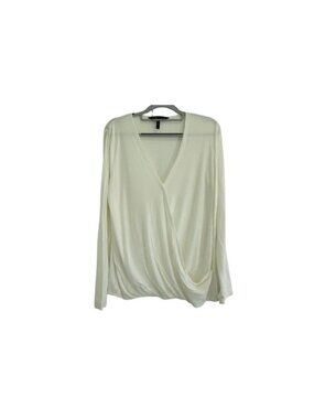 BCBGMAXAZRIA Cathryn Draped Surplice Long Sleeve Jersey Knit Faux Wrap Top Sz M